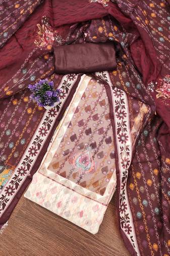Women's multi unstitched printed organza dress material 