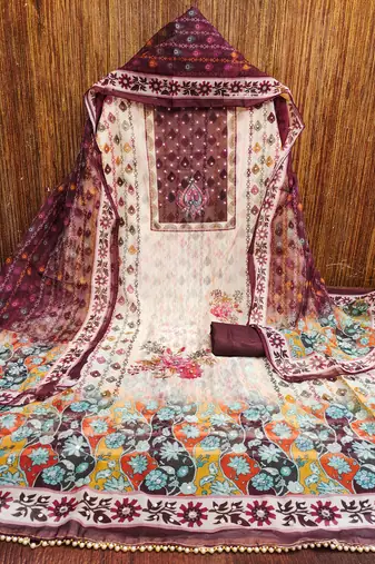 Women's multi printed organza dress material