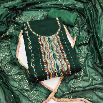Women's green embroiderd vichitra silk dress material 1