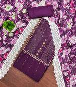 Women's purple embroiderd roman silk dress material