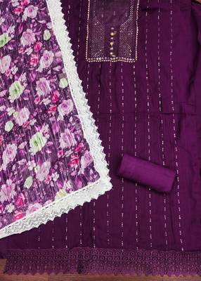 Women's purple embroiderd roman silk dress material 2