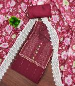 Women's maroon unstitched embroiderd roman silk dress material