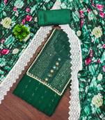 Women's green unstitched embroiderd roman silk dress material