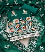 Women's green embroiderd chanderi cotton dress material