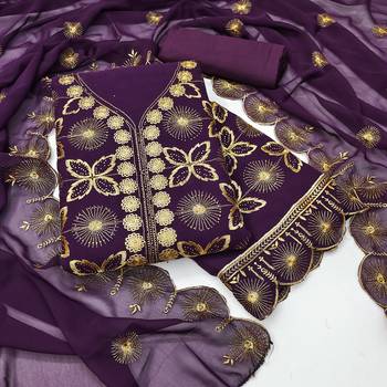 Women's purple embroiderd georgette dress material 1