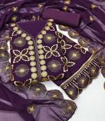 Women's purple embroiderd georgette dress material