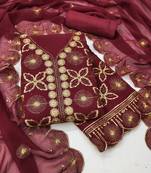 Women's maroon embroiderd georgette dress material