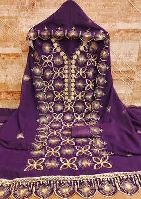 Women's purple embroiderd georgette dress material 2