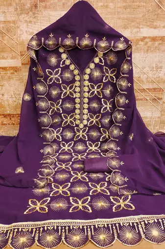 Women's purple embroiderd georgette dress material