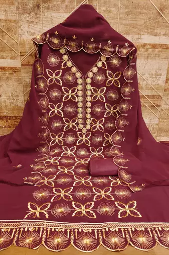 Women's maroon embroiderd georgette dress material