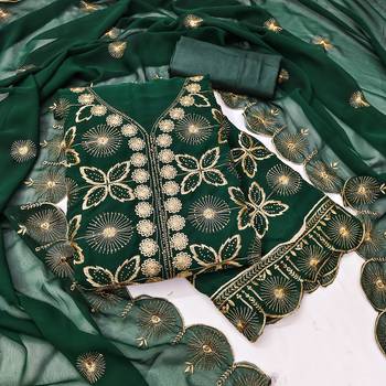 Women's green embroiderd georgette dress material 1