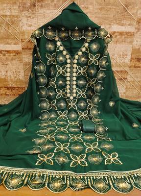 Women's green embroiderd georgette dress material 2