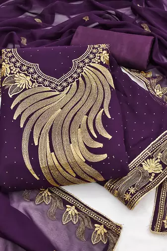 Women's voilet unstitched embroiderd georgette dress material (rnx5042vlt)