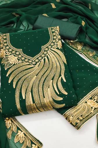 Women's green unstitched embroiderd georgette dress material 