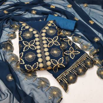 Women's blue embroiderd georgette dress material 1