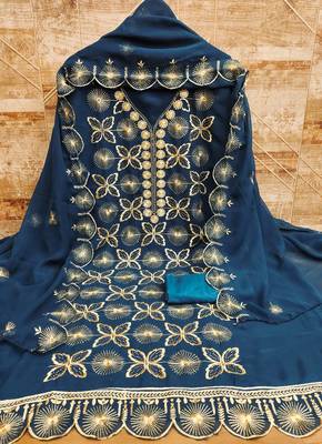Women's blue embroiderd georgette dress material 2