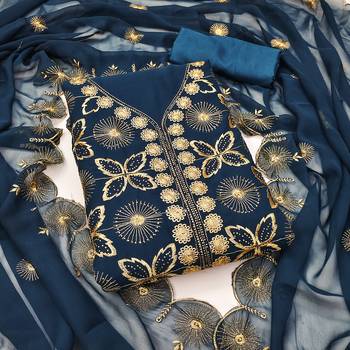 Women's blue embroiderd georgette dress material 3