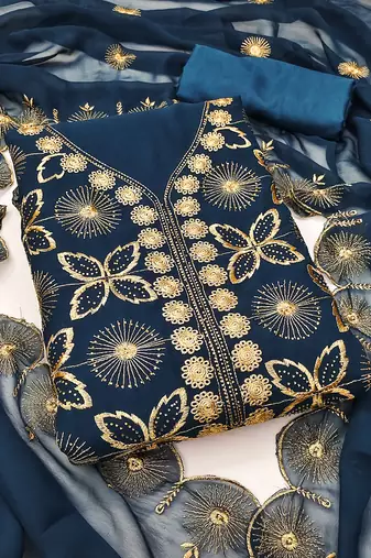 Women's blue embroiderd georgette dress material