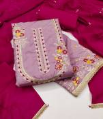 Women's pink embroiderd jalpari cotton dress material