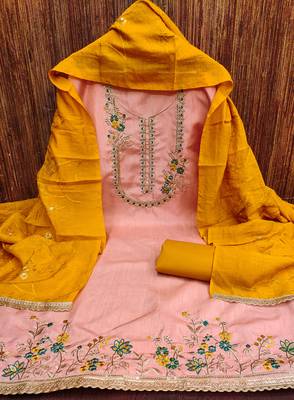 Women's peach embroiderd jalpari cotton dress material 2
