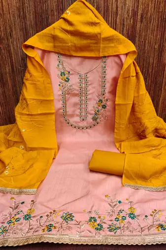 Women's peach embroiderd jalpari cotton dress material