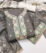 Women's grey embroiderd jalpari cotton dress material