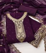 Women's purple embroiderd georgette dress material