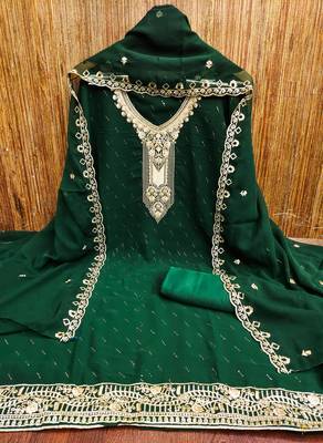 Women's green embroiderd georgette dress material 2