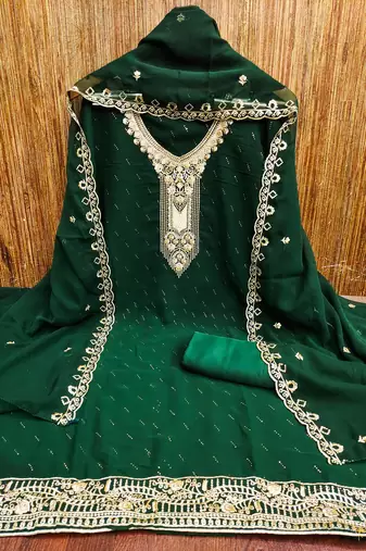 Women's green embroiderd georgette dress material