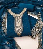 Women's blue embroiderd georgette dress material