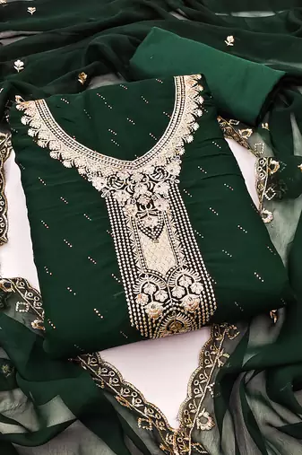 Women's green embroiderd georgette dress material