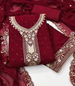 Women's maroon unstitched embroiderd georgette dress material