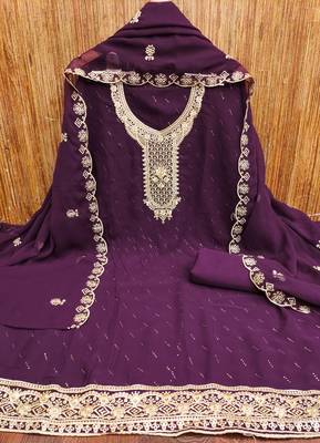 Women's purple embroiderd georgette dress material 2