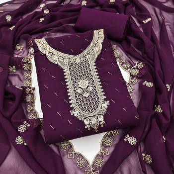 Women's purple embroiderd georgette dress material 3
