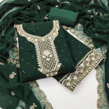 Women's green embroiderd georgette dress material 1