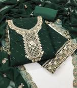Women's green unstitched embroiderd georgette dress material