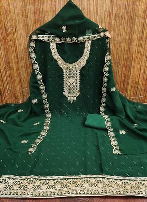 Women's green embroiderd georgette dress material 2