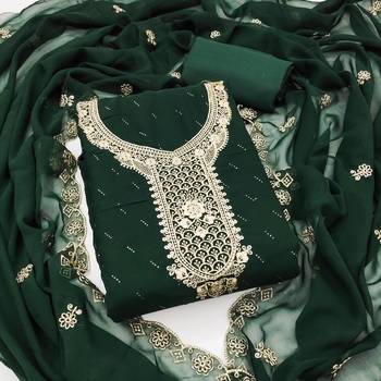 Women's green embroiderd georgette dress material 3