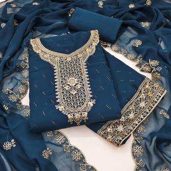 Women's blue embroiderd georgette dress material 1