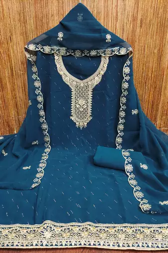 Women's blue embroiderd georgette dress material