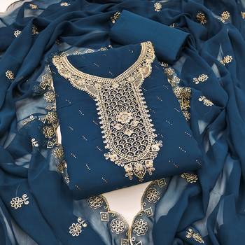 Women's blue embroiderd georgette dress material 3