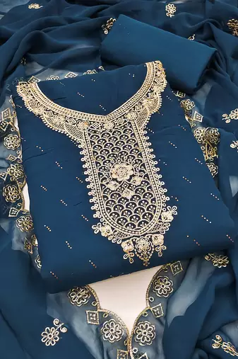 Women's blue embroiderd georgette dress material