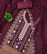 Women's magenta embroiderd georgette dress material