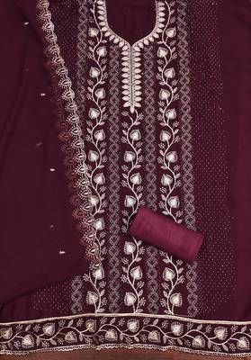Women's magenta embroiderd georgette dress material 2