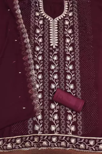 Women's magenta embroiderd georgette dress material
