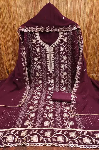 Women's magenta embroiderd georgette dress material