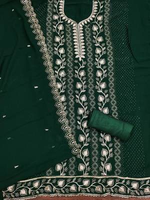 Women's green embroiderd georgette dress material 2