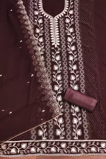 Women's brown embroiderd georgette dress material