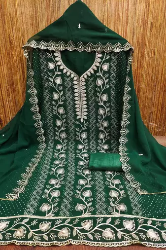 Women's green embroiderd georgette dress material