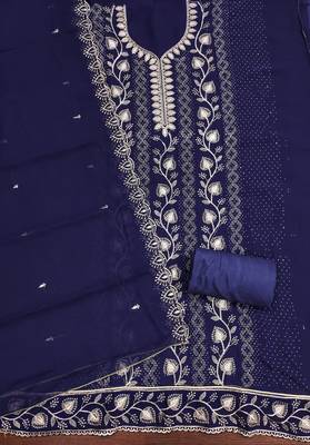 Women's blue embroiderd georgette dress material 2